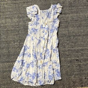 Mine Blue Floral Dress with Ruffle Sleeves